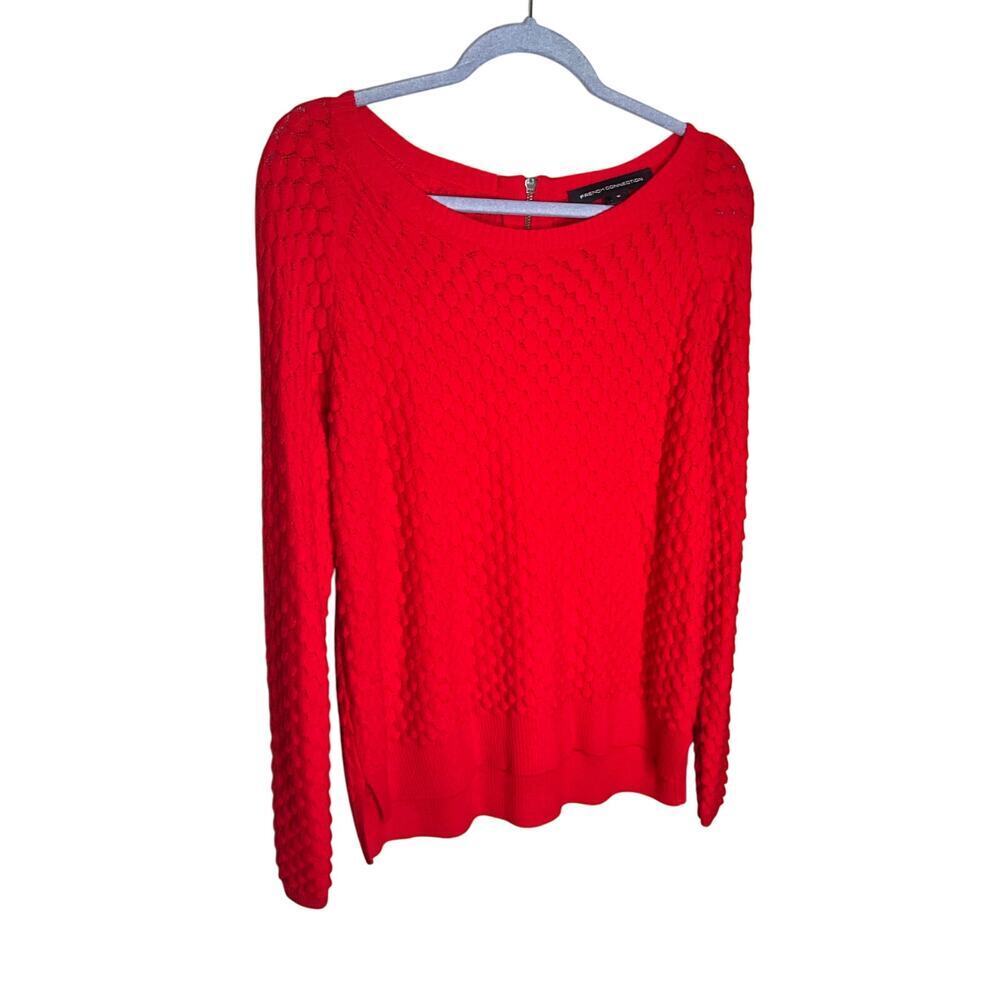 French Connection Wool Blend Sweater Oopen Knit Red Womens Size Medium NEW